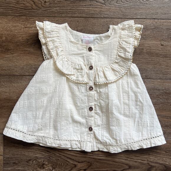Shabby Chic Baby Girl Dress 18M Cream Lined Button Front Ruffle Sleeves Cotton - Picture 11 of 11